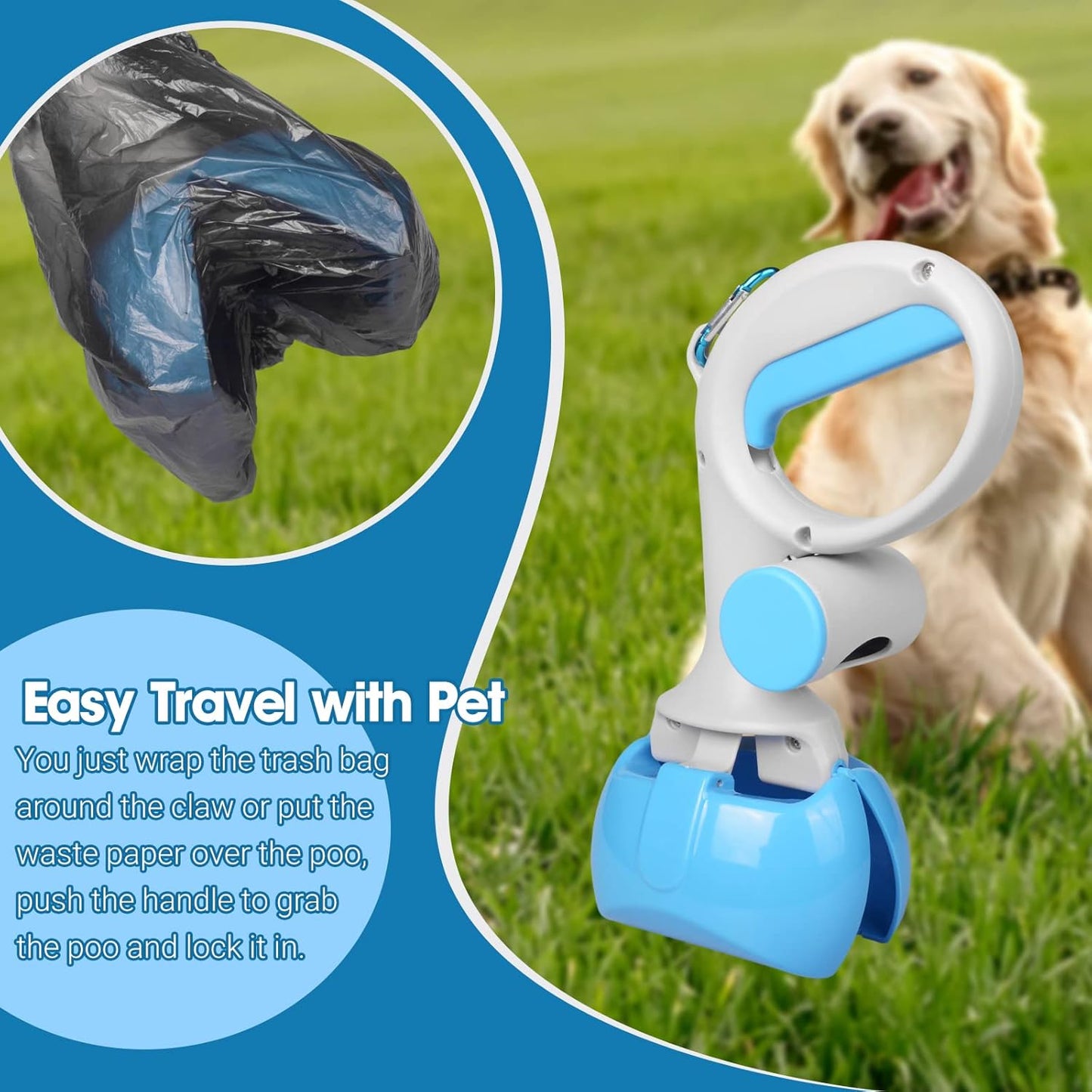 Pet Pooper Scooper For Dogs And Cats With Trash Bags Holder