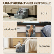 Three-Step Dog Stairs With Washable Plush Cover