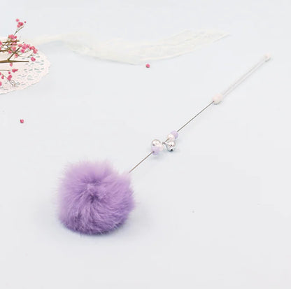 Colorful Pom Pom Cat Teaser Wand with Bell Toy